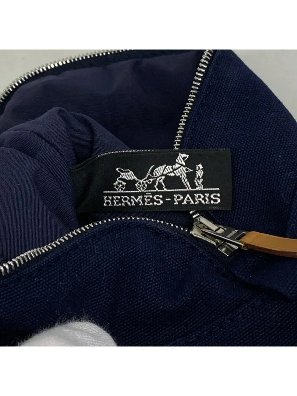 Hermes Pouch Bolide Canvas Navy Silver